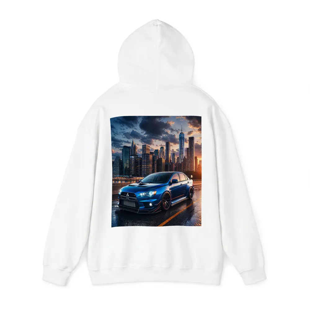 Mitsubishi Lancer Evolution Blue City Skyline – Hoodies