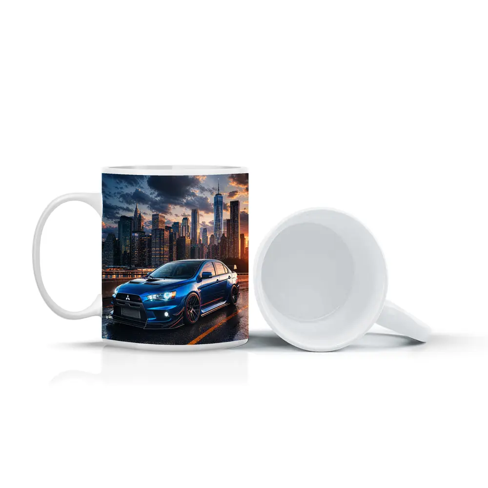 Mitsubishi Lancer Evolution Blue City Skyline – Mugs
