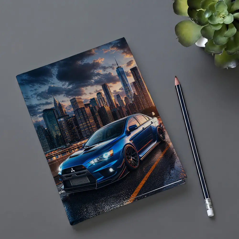 Mitsubishi Lancer Evolution Blue City Skyline – Notebooks