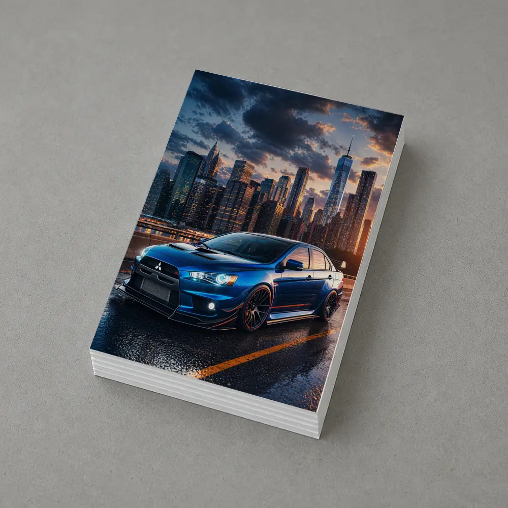 Mitsubishi Lancer Evolution Blue City Skyline – Postcards