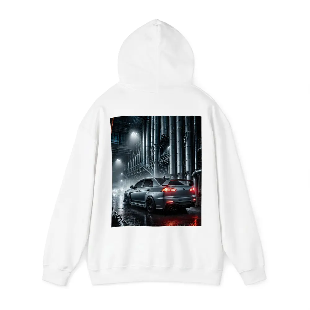 Mitsubishi Lancer Evolution Rainy Industrial Night – Hoodies