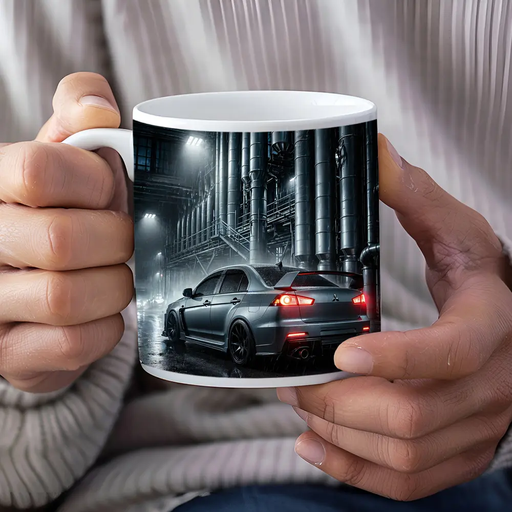 Mitsubishi Lancer Evolution Rainy Industrial Night – Mugs
