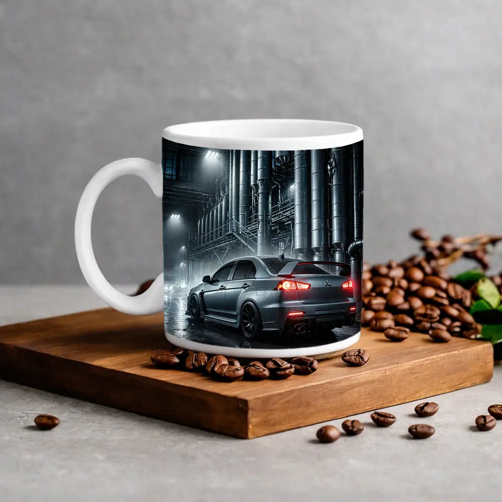 Mitsubishi Lancer Evolution Rainy Industrial Night – Mugs
