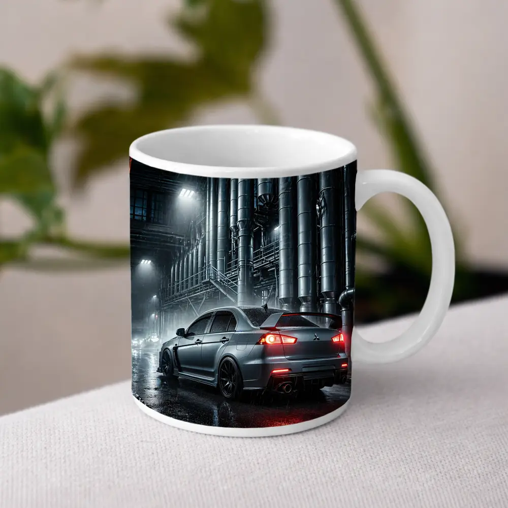Mitsubishi Lancer Evolution Rainy Industrial Night – Mugs