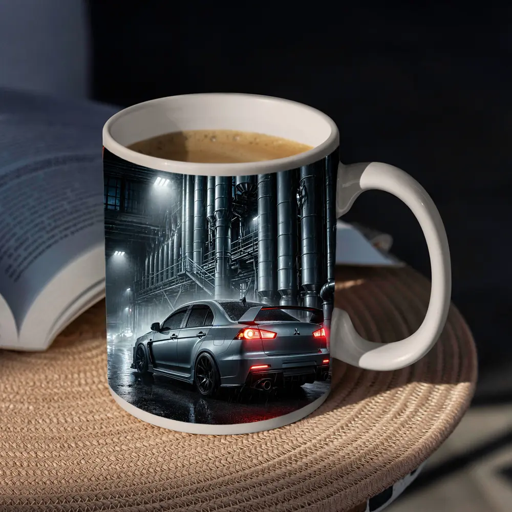 Mitsubishi Lancer Evolution Rainy Industrial Night – Mugs