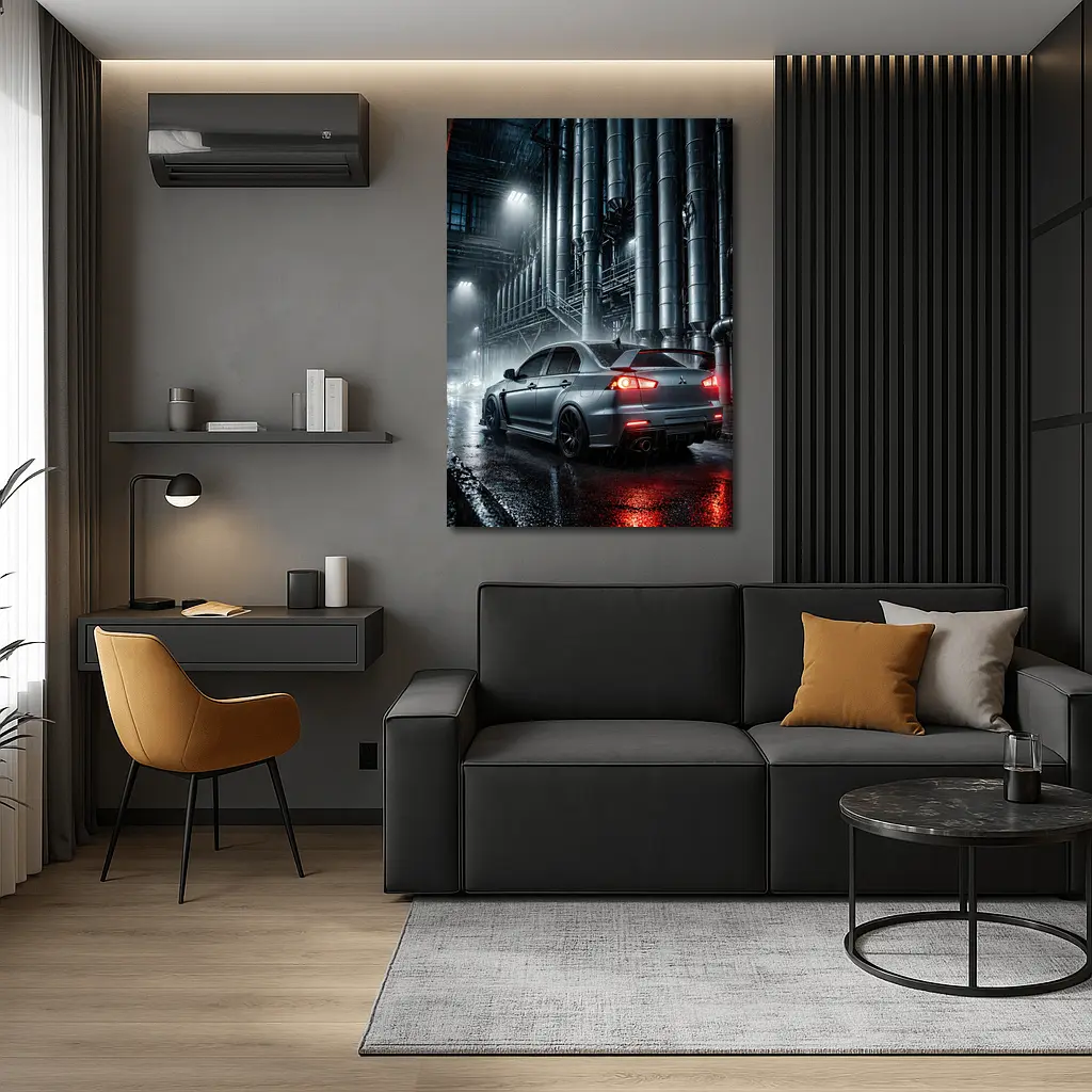 Mitsubishi Lancer Evolution Rainy Industrial Night – Wall Art