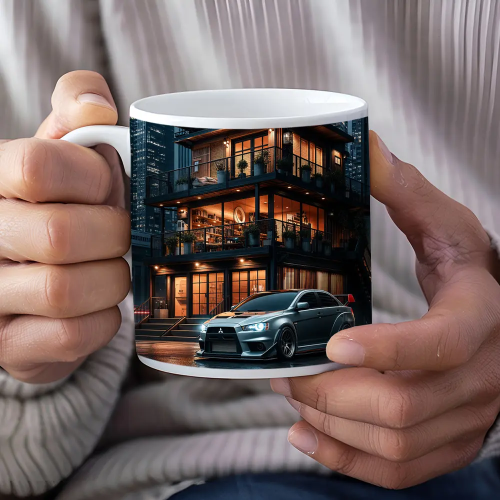 Mitsubishi Lancer Evolution Rainy City Night – Mugs