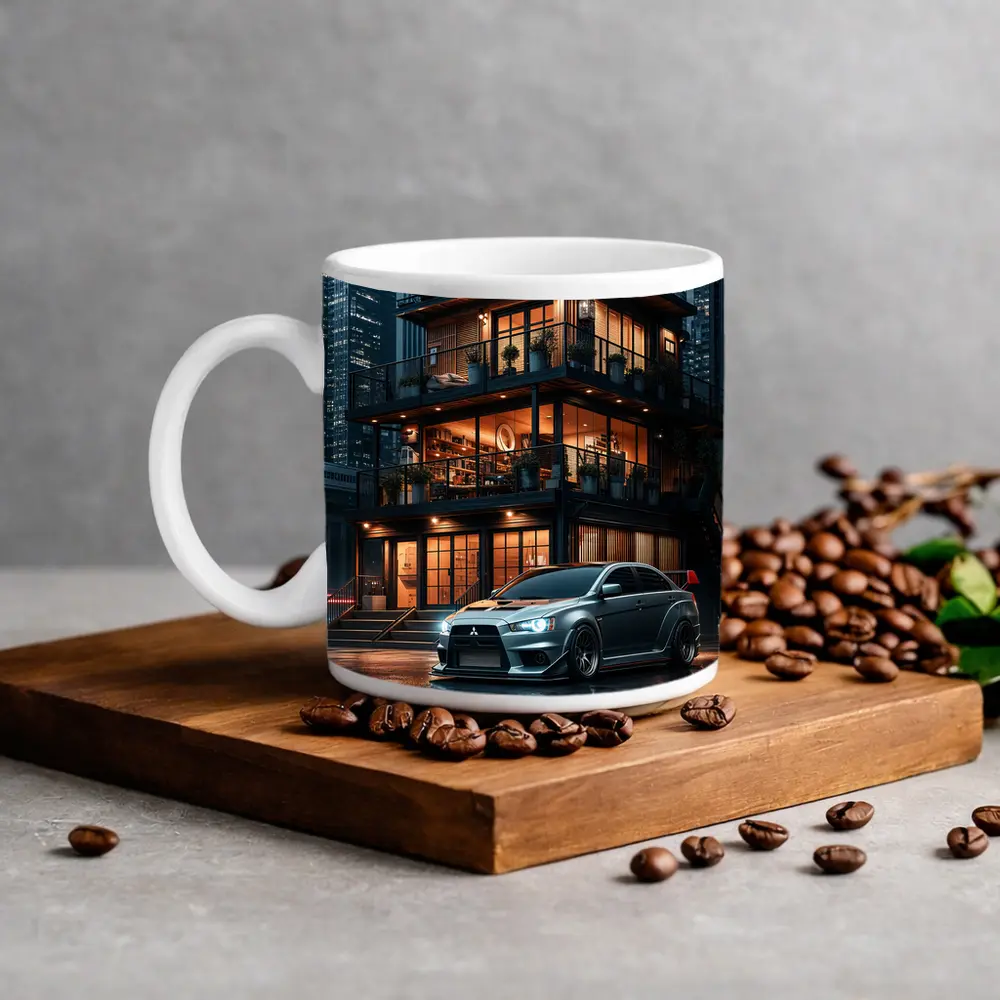 Mitsubishi Lancer Evolution Rainy City Night – Mugs
