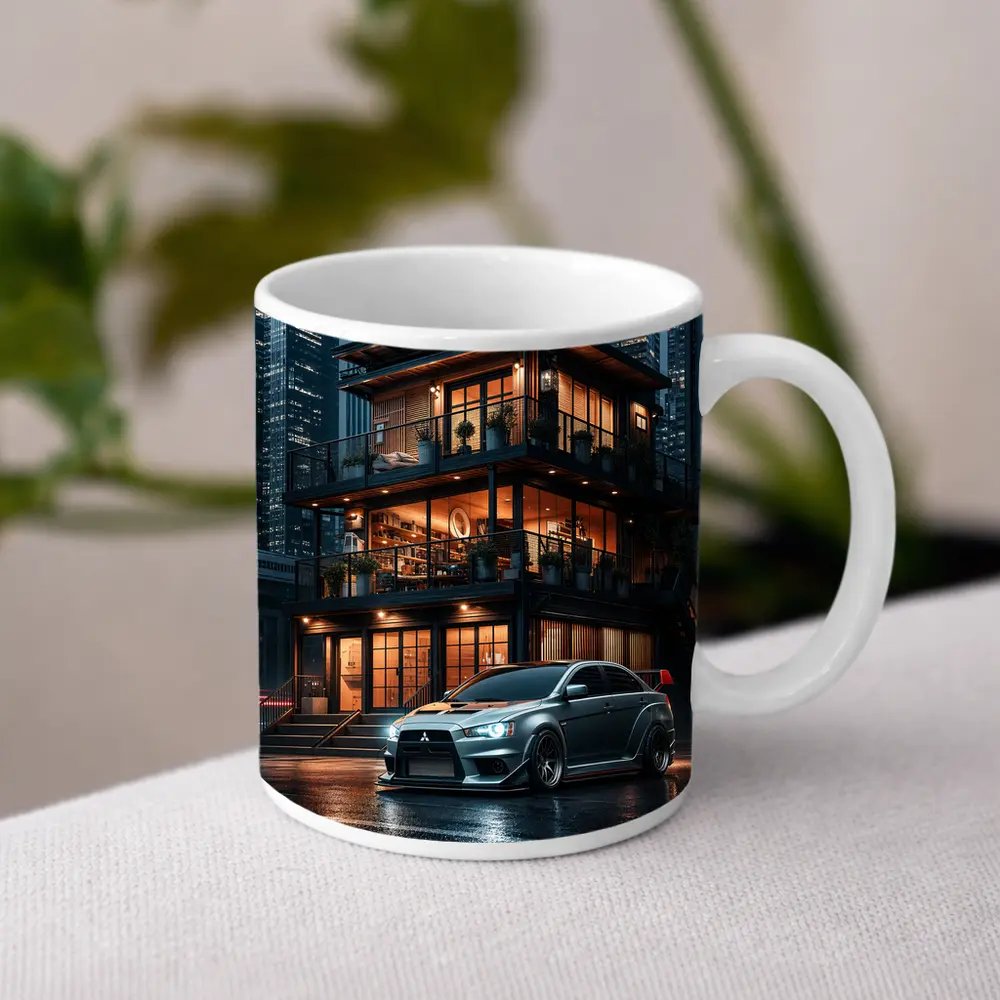 Mitsubishi Lancer Evolution Rainy City Night – Mugs