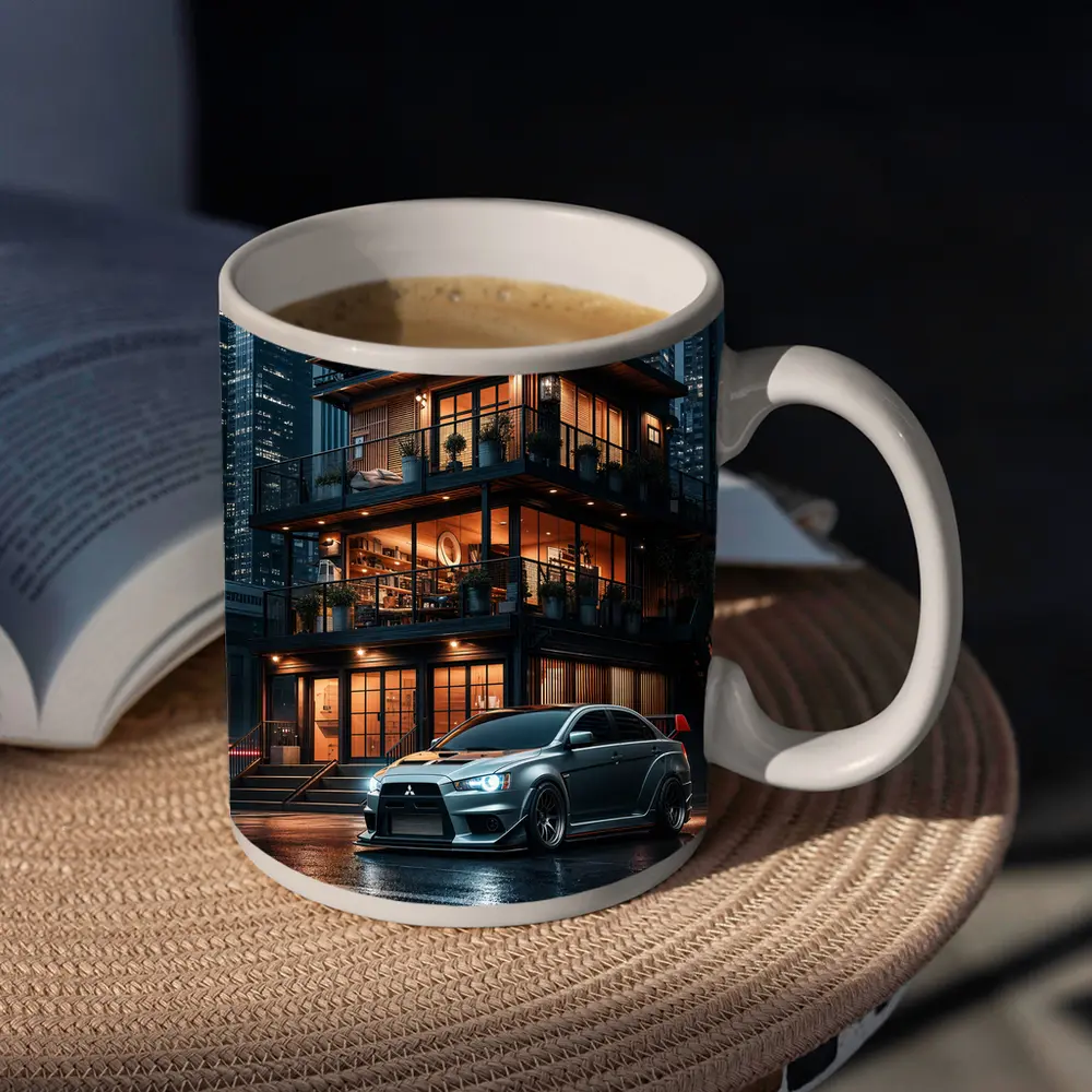 Mitsubishi Lancer Evolution Rainy City Night – Mugs