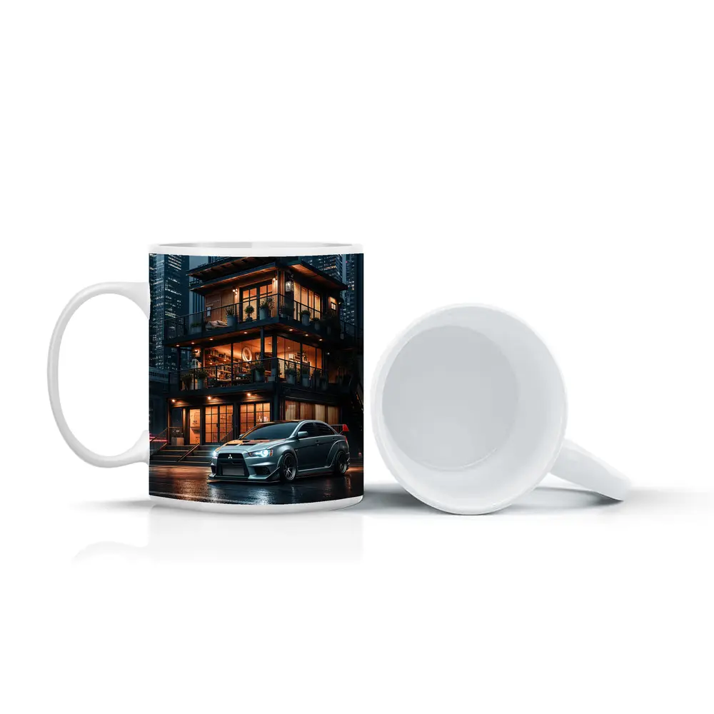 Mitsubishi Lancer Evolution Rainy City Night – Mugs