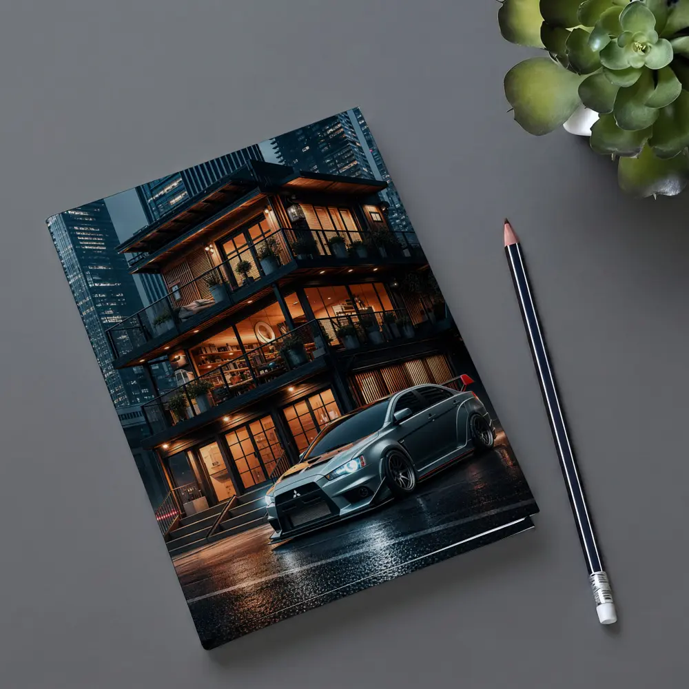 Mitsubishi Lancer Evolution Rainy City Night – Notebooks