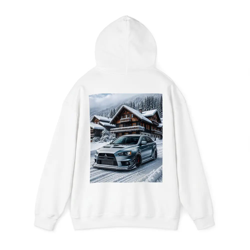 Mitsubishi Lancer Evolution Silver Winter Mountain Scene – Hoodies
