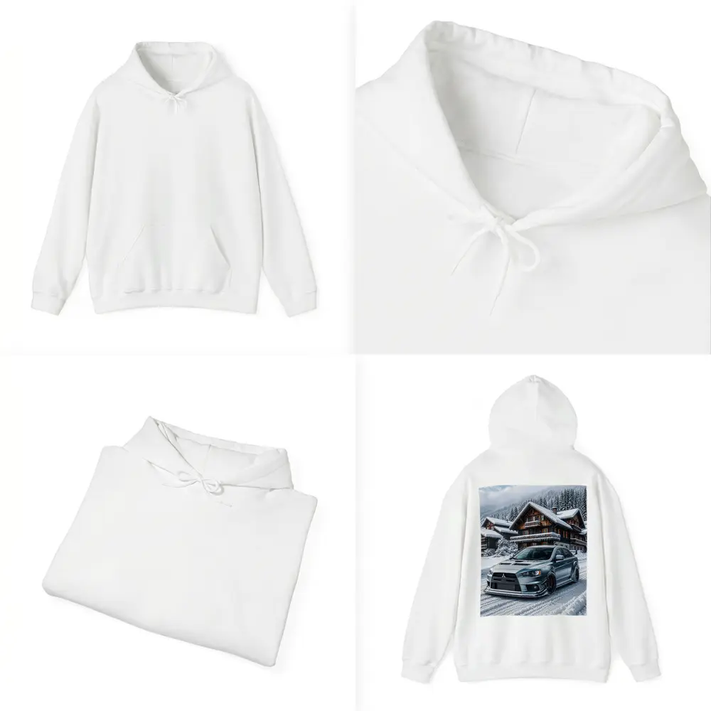 Mitsubishi Lancer Evolution Silver Winter Mountain Scene – Hoodies