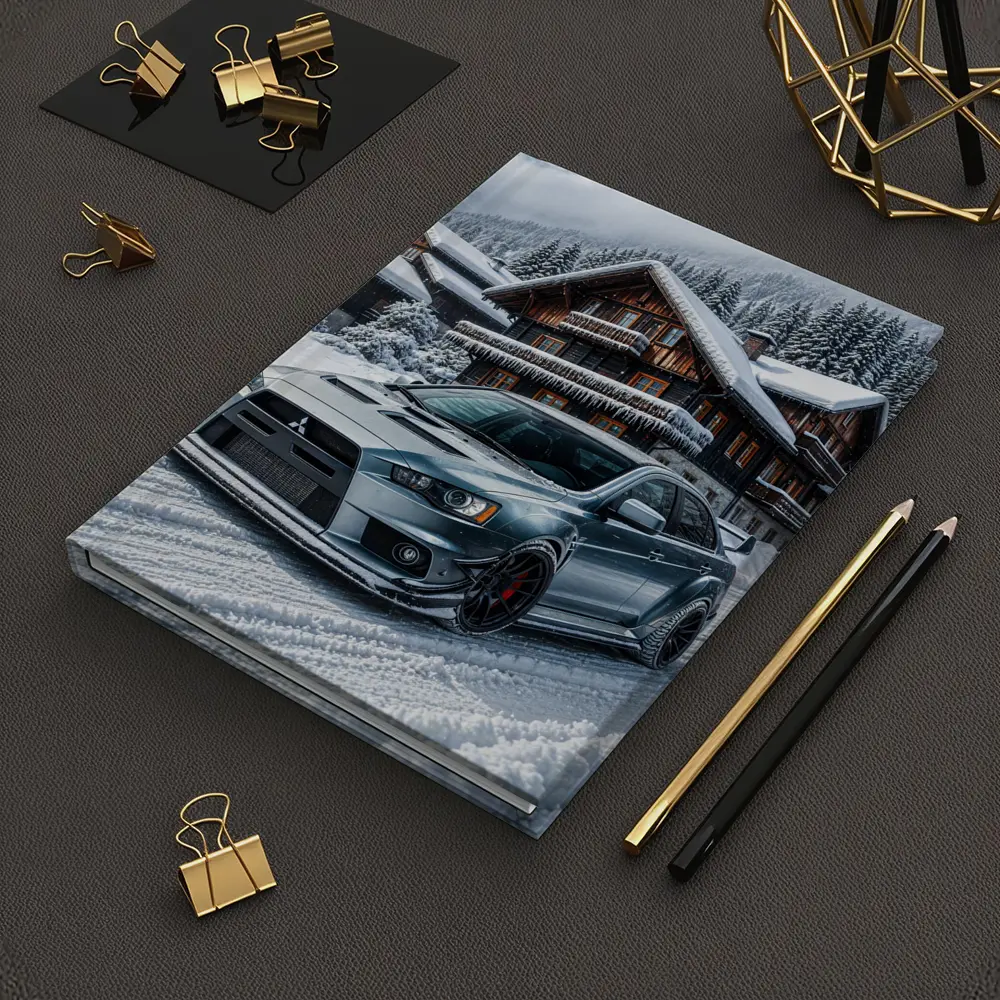 Mitsubishi Lancer Evolution Silver Winter Mountain Scene – Notebooks