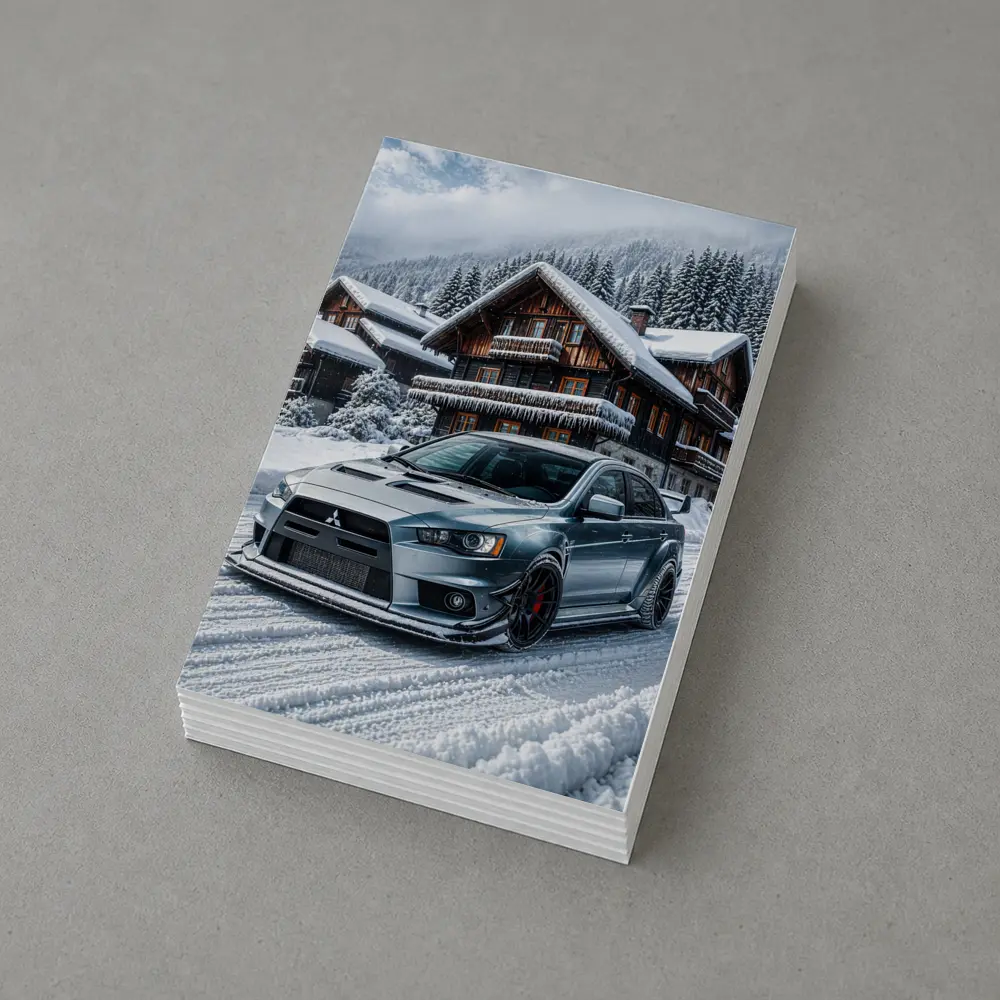 Mitsubishi Lancer Evolution Silver Winter Mountain Scene – Postcards