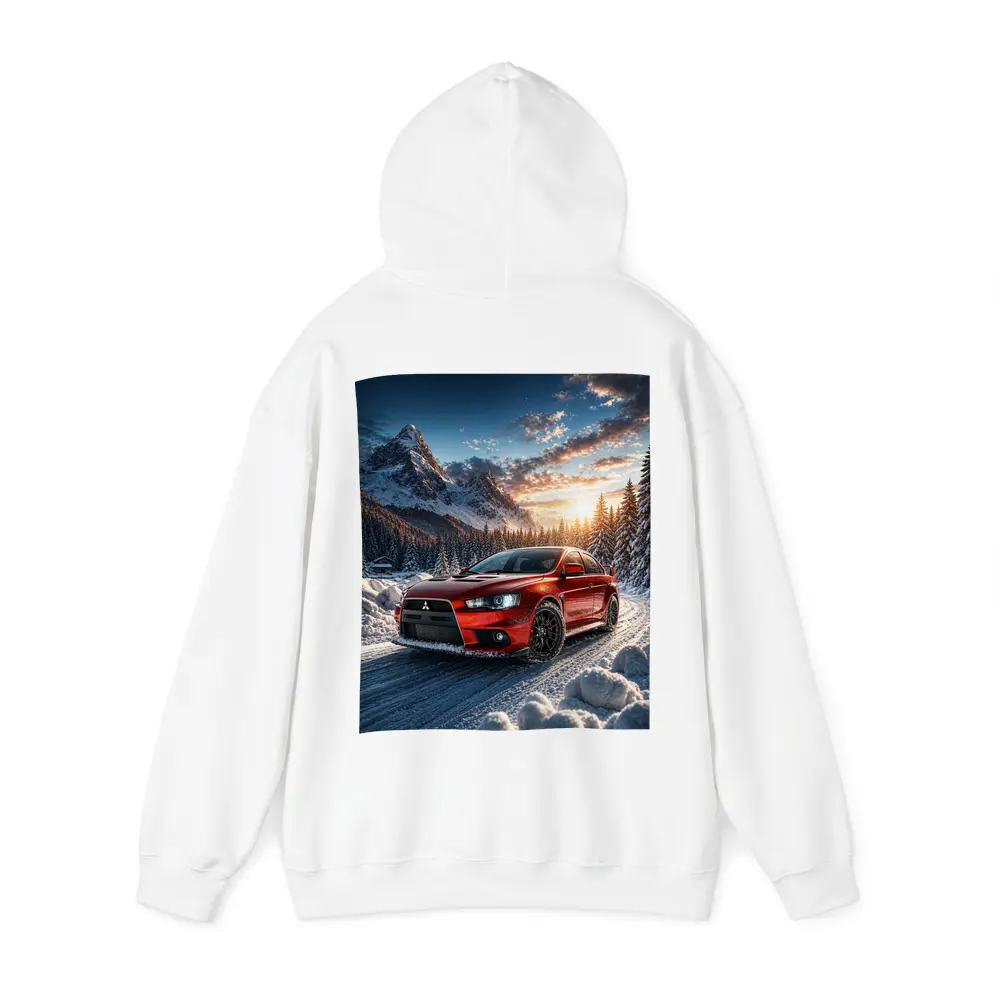 Mitsubishi Lancer Evolution Red Winter Mountain Drive – Hoodies