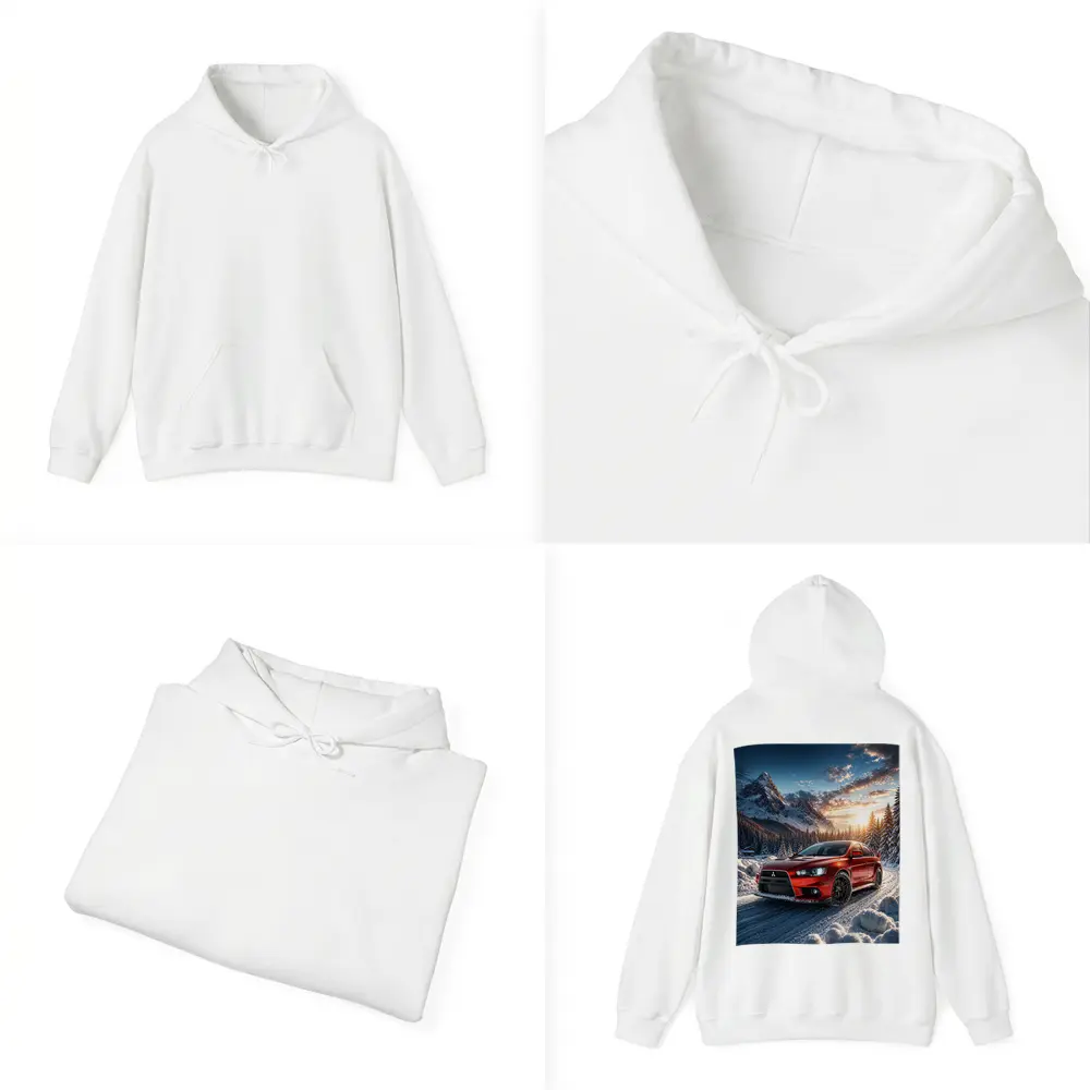 Mitsubishi Lancer Evolution Red Winter Mountain Drive – Hoodies