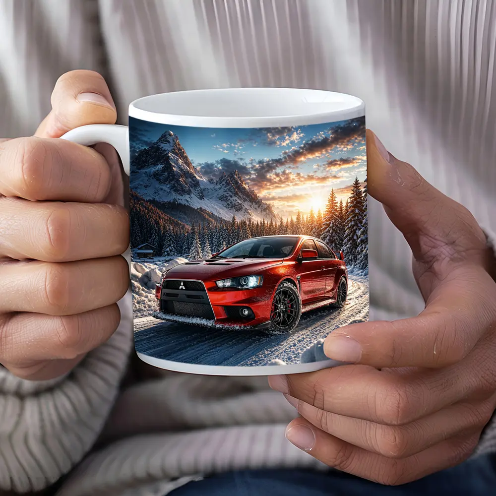 Mitsubishi Lancer Evolution Red Winter Mountain Drive – Mugs