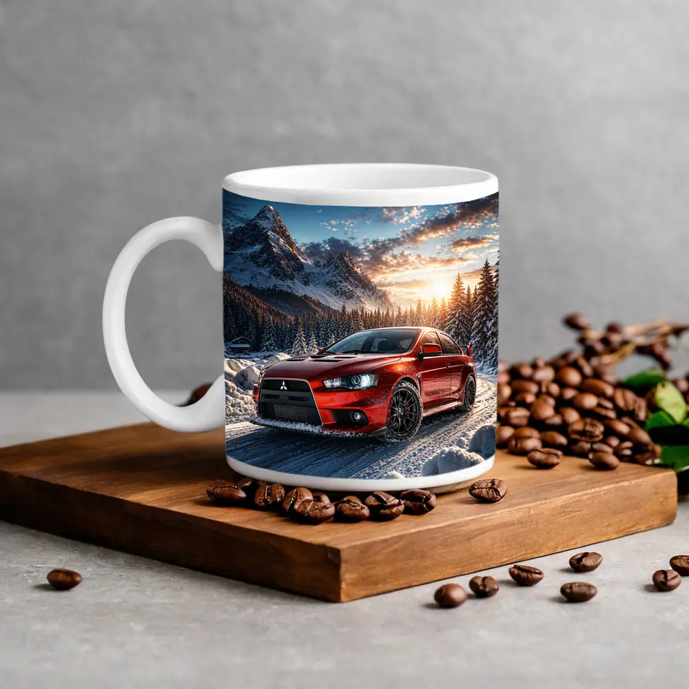 Mitsubishi Lancer Evolution Red Winter Mountain Drive – Mugs