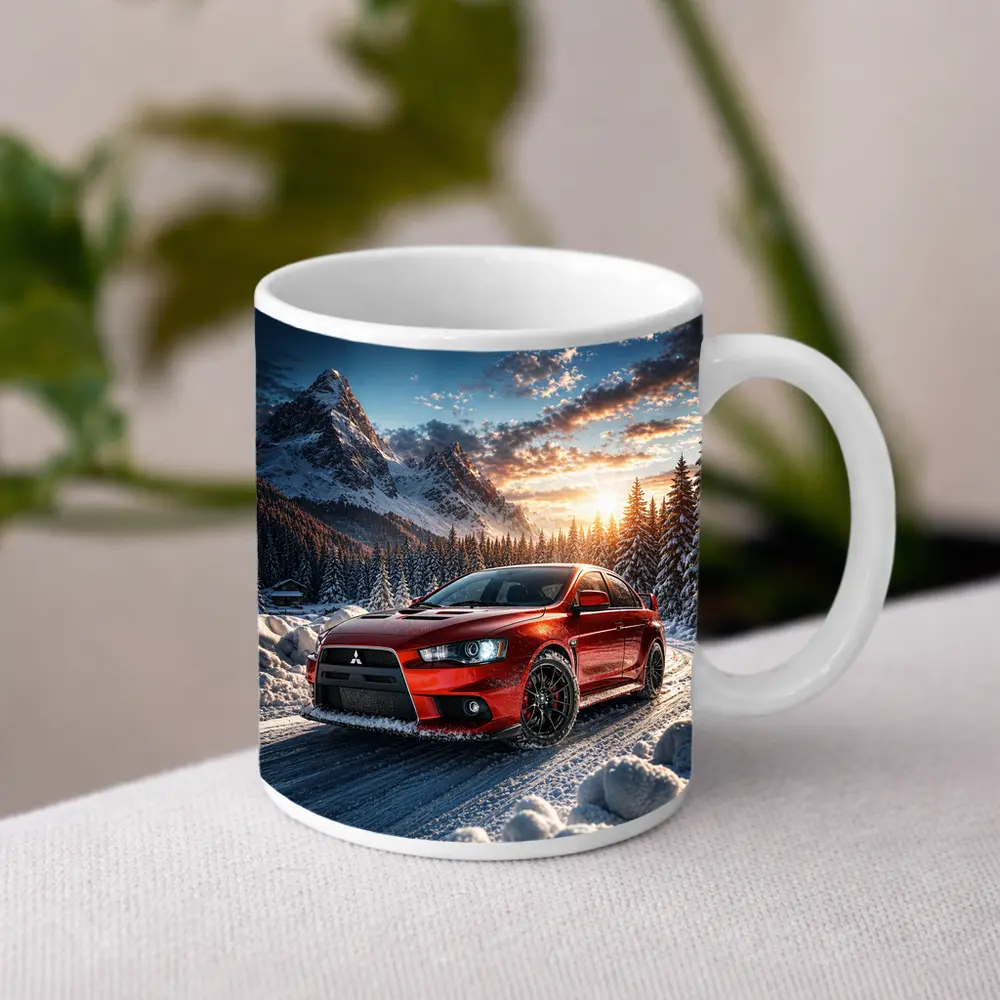 Mitsubishi Lancer Evolution Red Winter Mountain Drive – Mugs