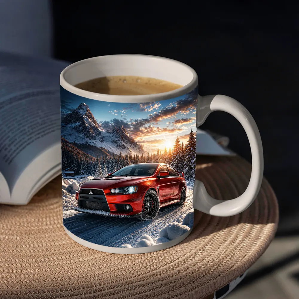Mitsubishi Lancer Evolution Red Winter Mountain Drive – Mugs
