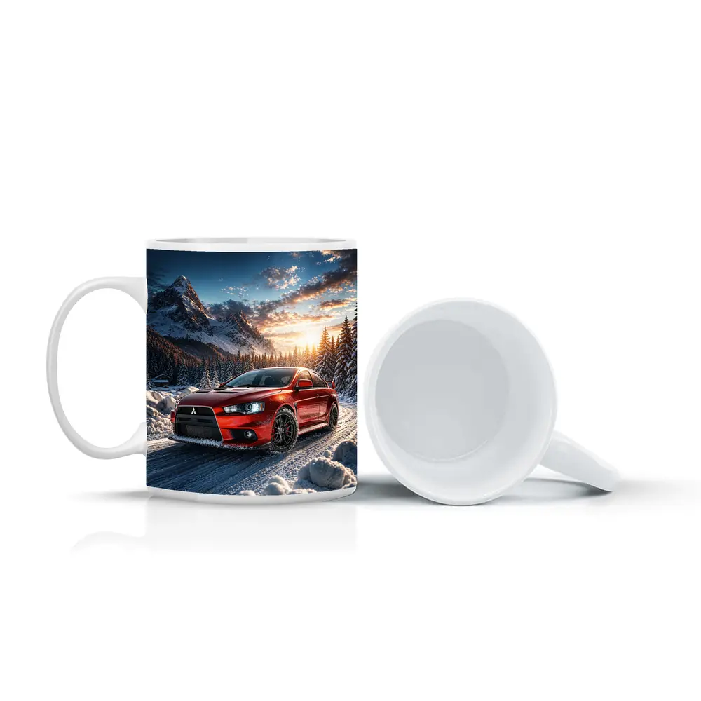 Mitsubishi Lancer Evolution Red Winter Mountain Drive – Mugs