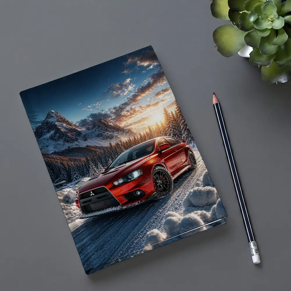 Mitsubishi Lancer Evolution Red Winter Mountain Drive – Notebooks