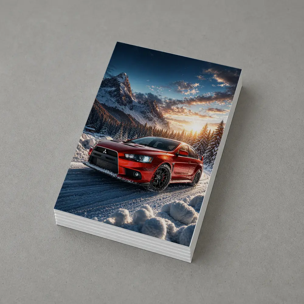 Mitsubishi Lancer Evolution Red Winter Mountain Drive – Postcards