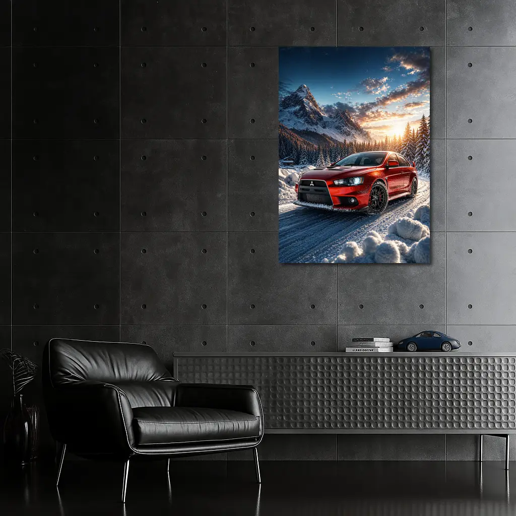 Mitsubishi Lancer Evolution Red Winter Mountain Drive – Wall Art