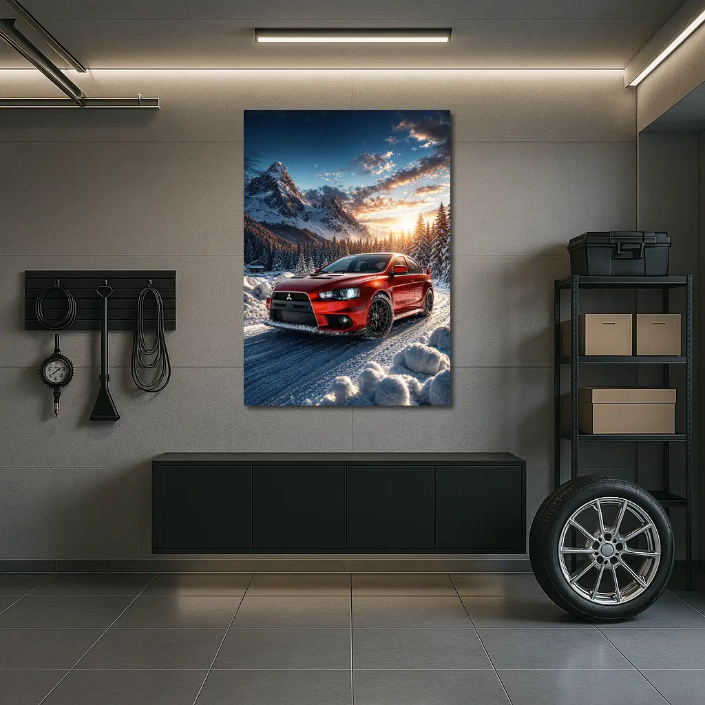 Mitsubishi Lancer Evolution Red Winter Mountain Drive – Wall Art