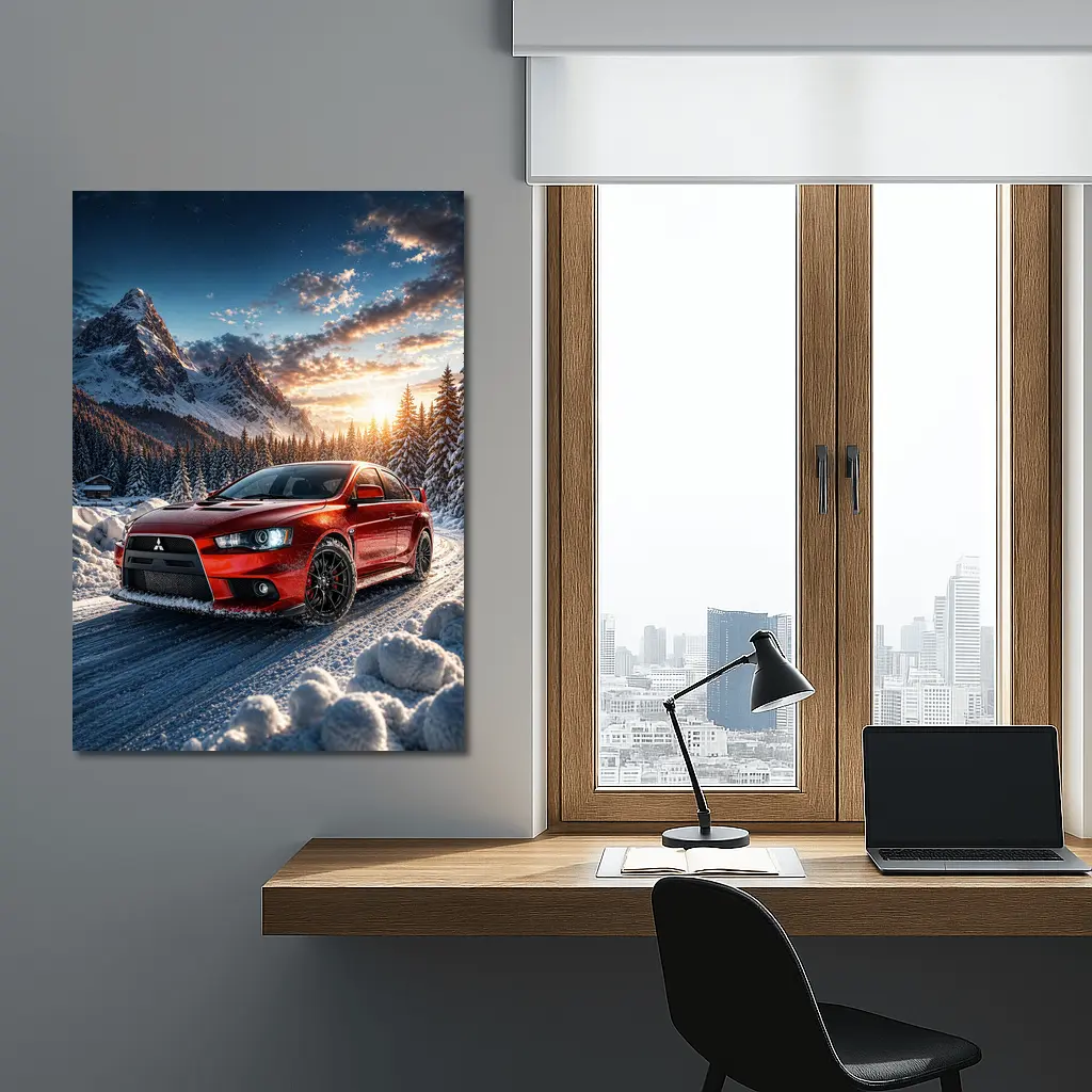 Mitsubishi Lancer Evolution Red Winter Mountain Drive – Wall Art