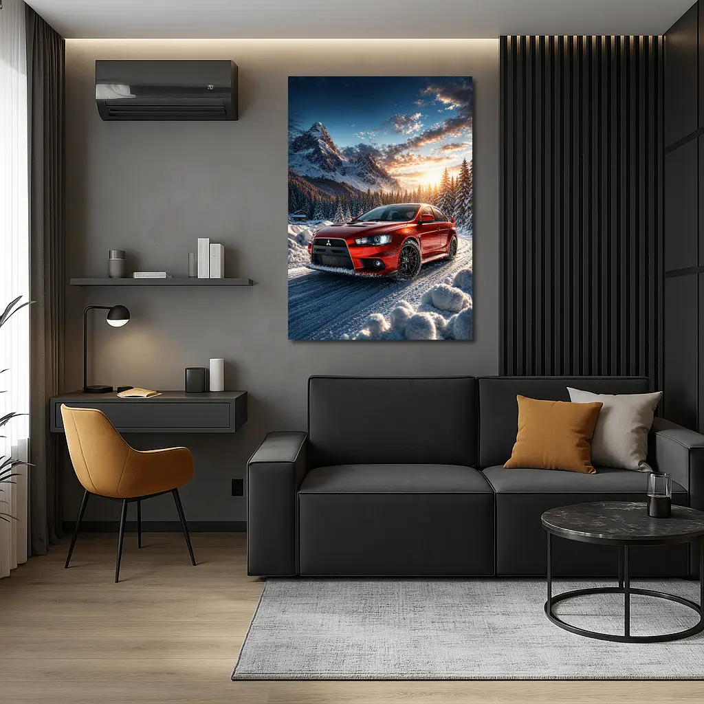 Mitsubishi Lancer Evolution Red Winter Mountain Drive – Wall Art