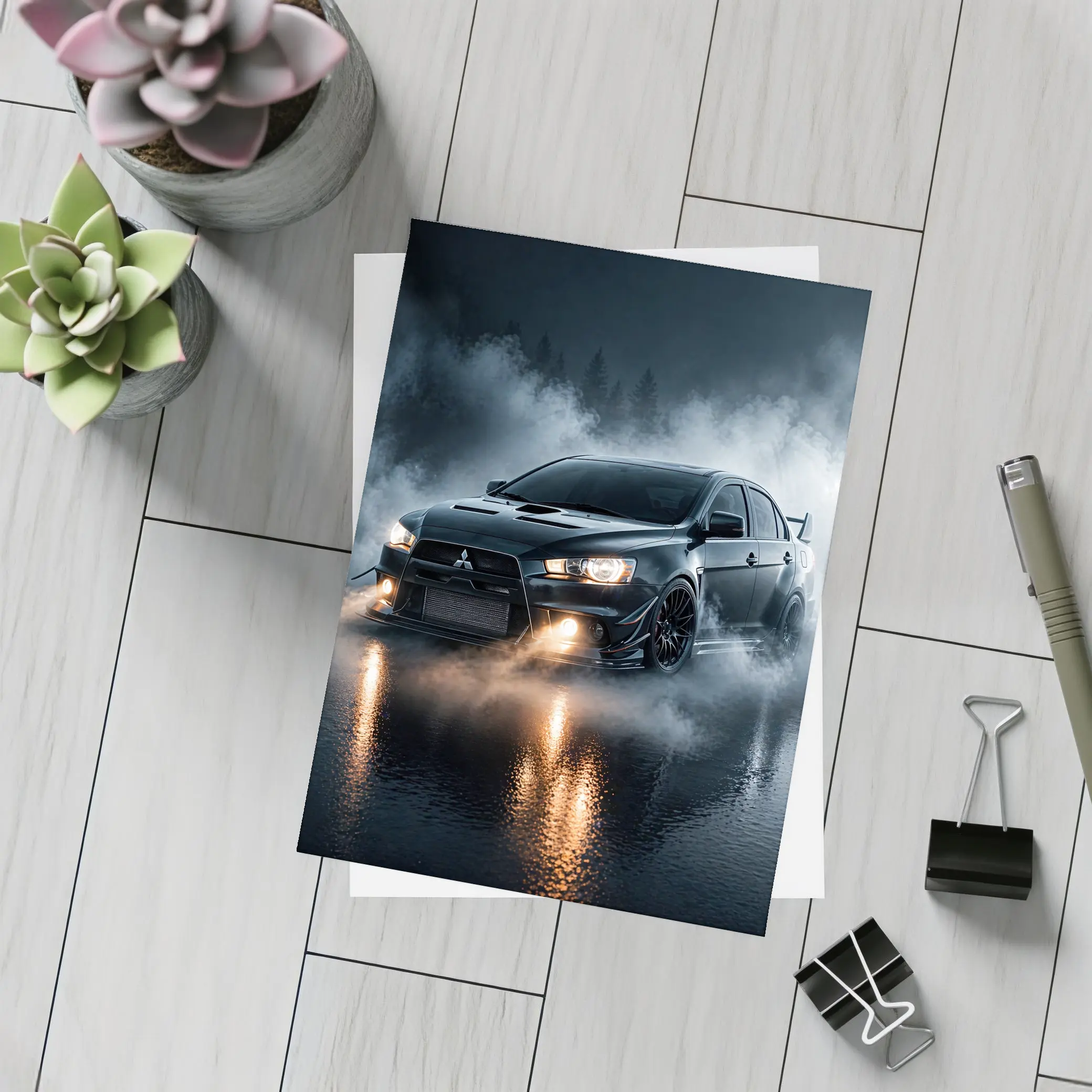 Mitsubishi Lancer Evolution Black Smoky Night – Postcards