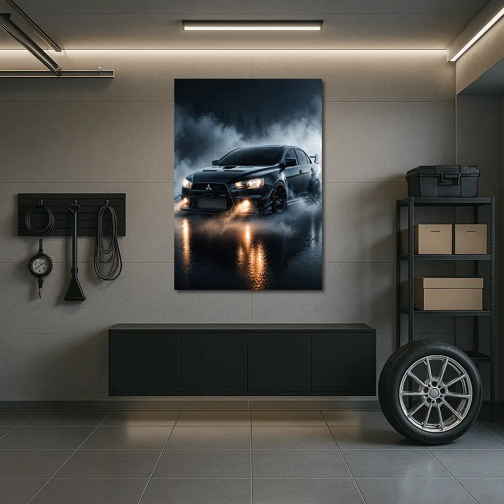 Mitsubishi Lancer Evolution Black Smoky Night – Wall Art