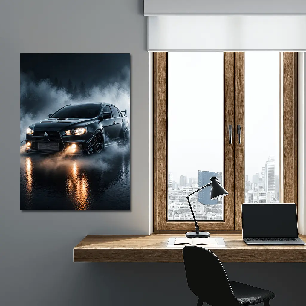Mitsubishi Lancer Evolution Black Smoky Night – Wall Art