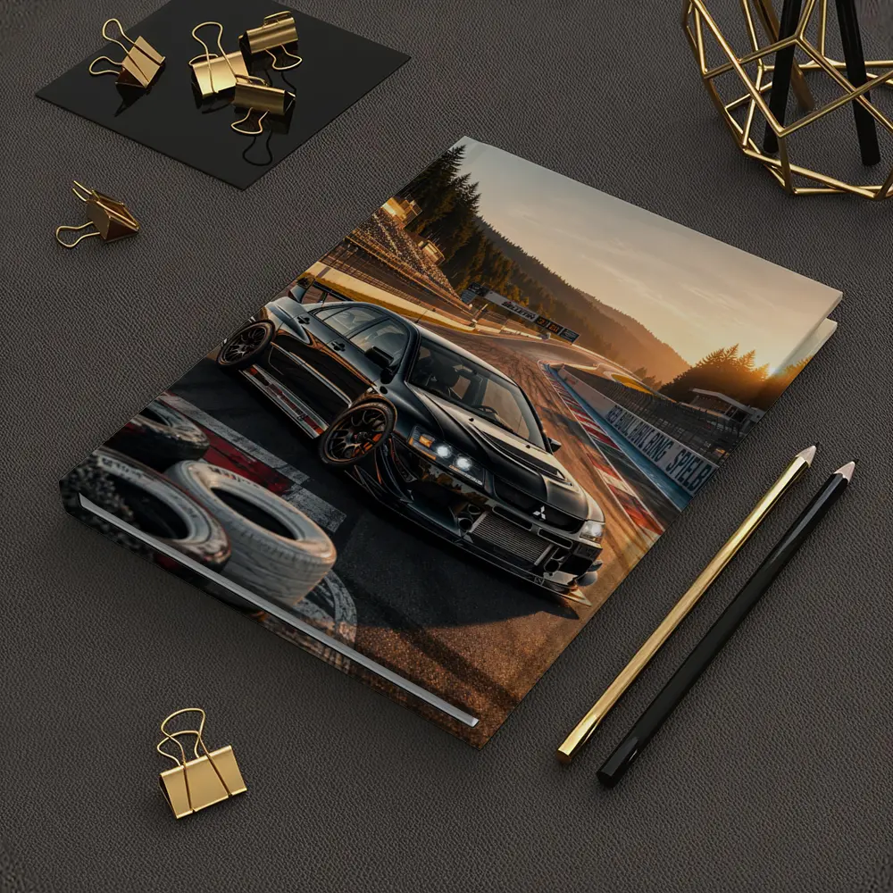 Mitsubishi Lancer Evolution Black on Race Track – Notebooks
