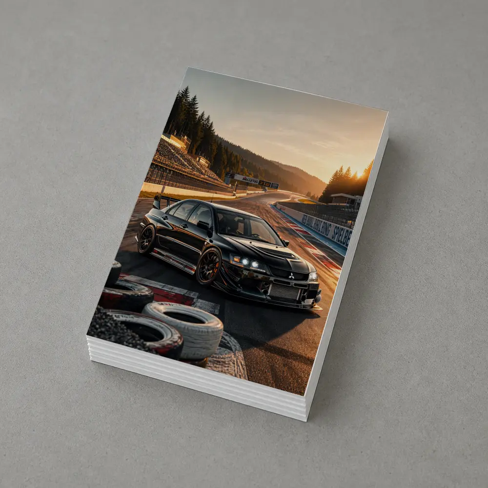 Mitsubishi Lancer Evolution Black on Race Track – Postcards
