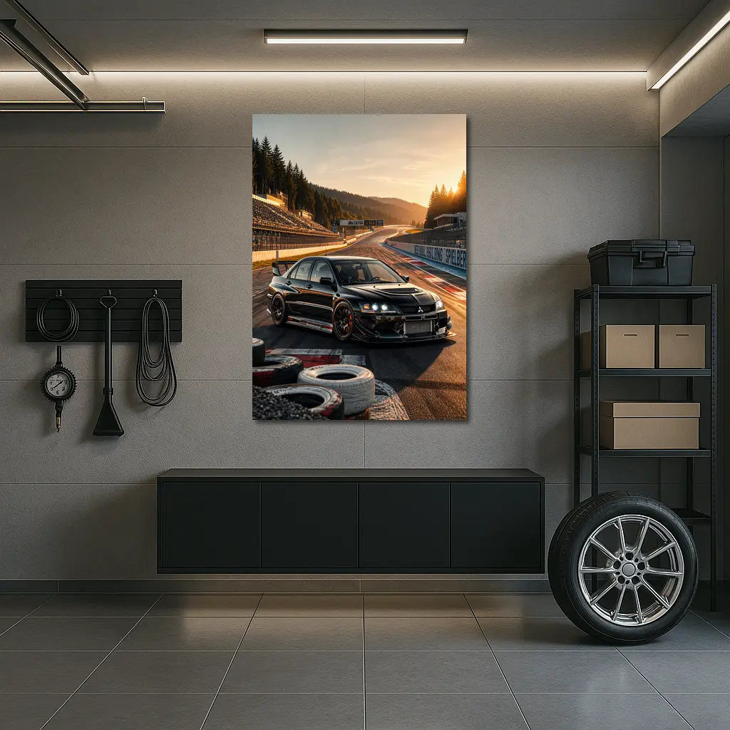 Mitsubishi Lancer Evolution Black on Race Track – Wall Art