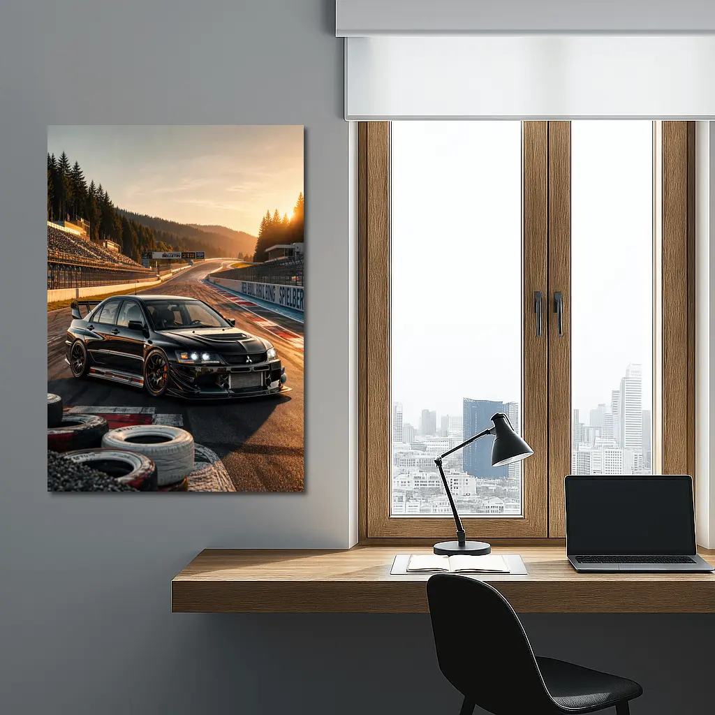 Mitsubishi Lancer Evolution Black on Race Track – Wall Art