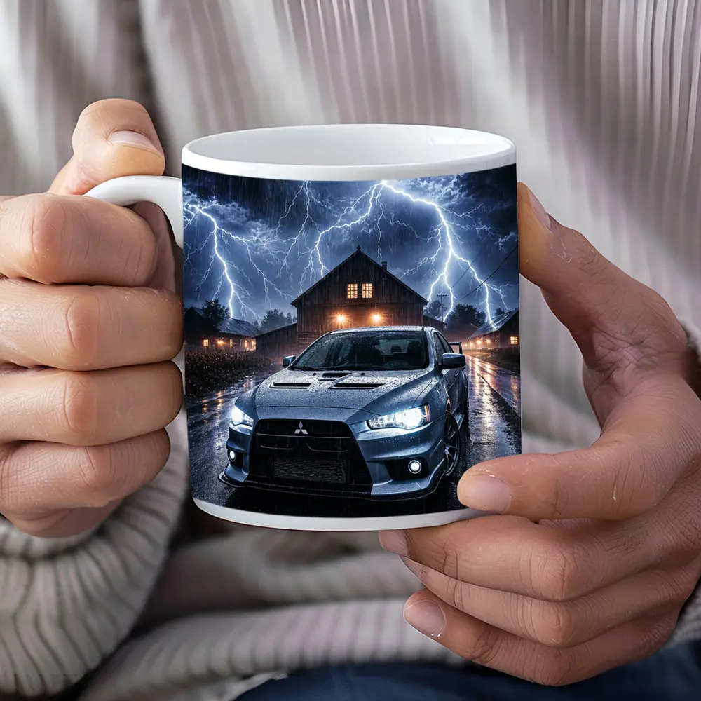 Mitsubishi Lancer Evolution Storm Night Scene – Mugs