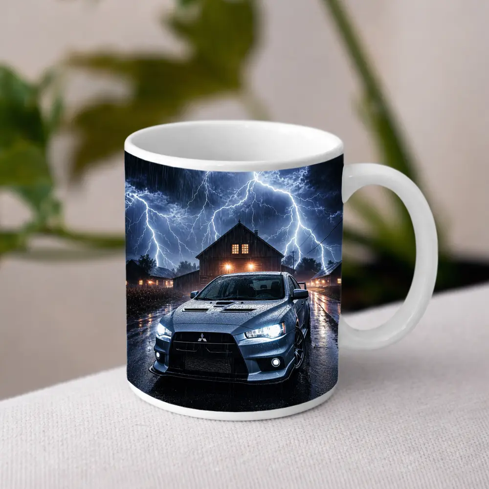 Mitsubishi Lancer Evolution Storm Night Scene – Mugs