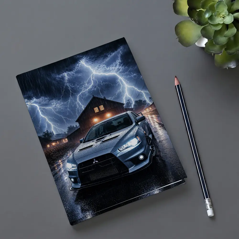 Mitsubishi Lancer Evolution Storm Night Scene – Notebooks