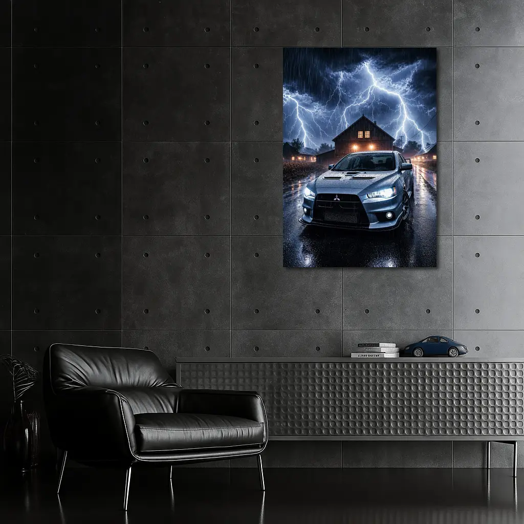 Mitsubishi Lancer Evolution Storm Night Scene – Wall Art