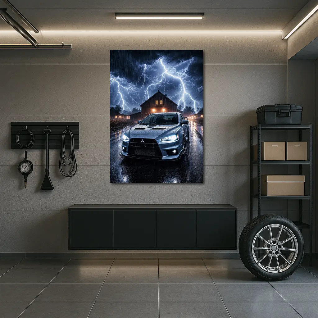 Mitsubishi Lancer Evolution Storm Night Scene – Wall Art