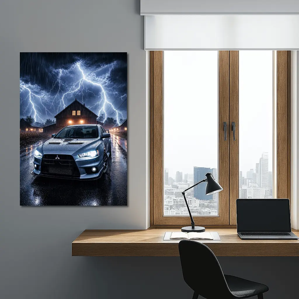 Mitsubishi Lancer Evolution Storm Night Scene – Wall Art