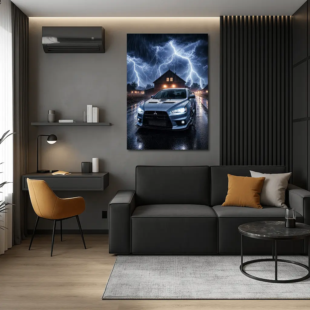 Mitsubishi Lancer Evolution Storm Night Scene – Wall Art