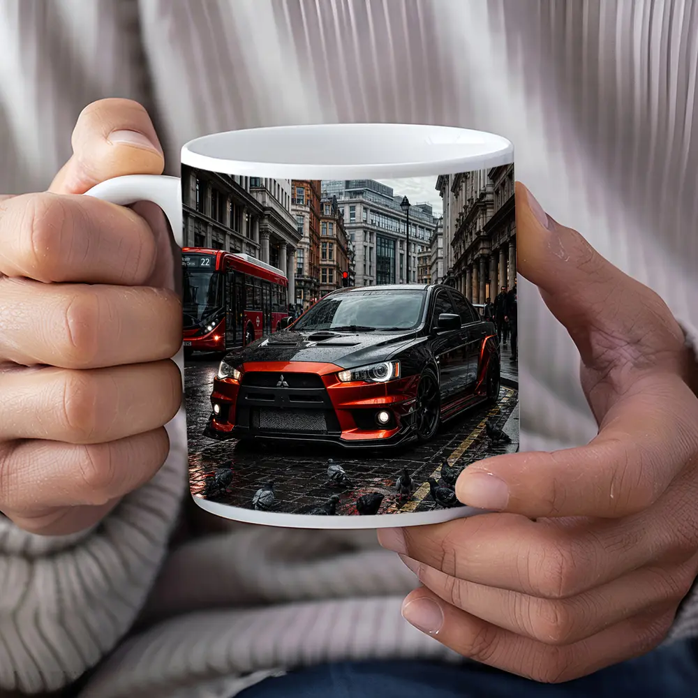 Mitsubishi Lancer Evolution Rainy London Streets – Mugs