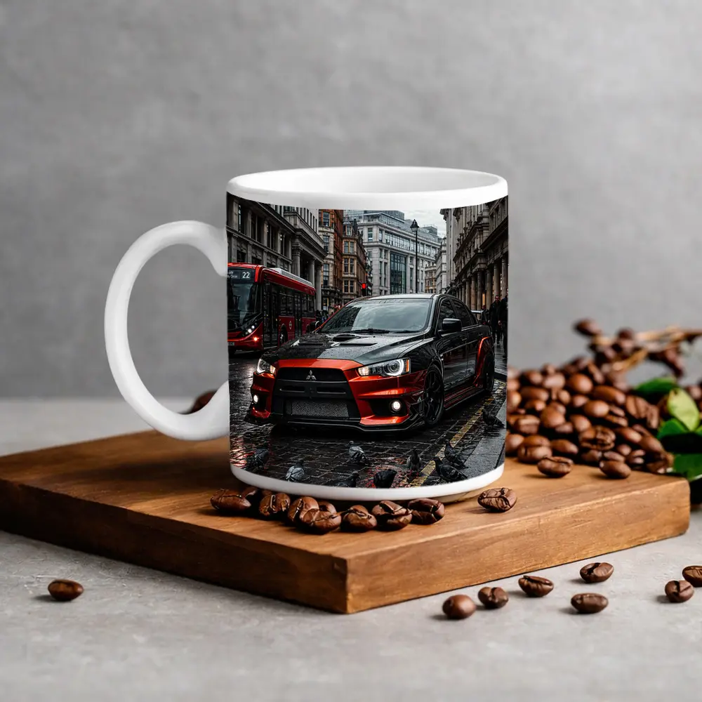 Mitsubishi Lancer Evolution Rainy London Streets – Mugs
