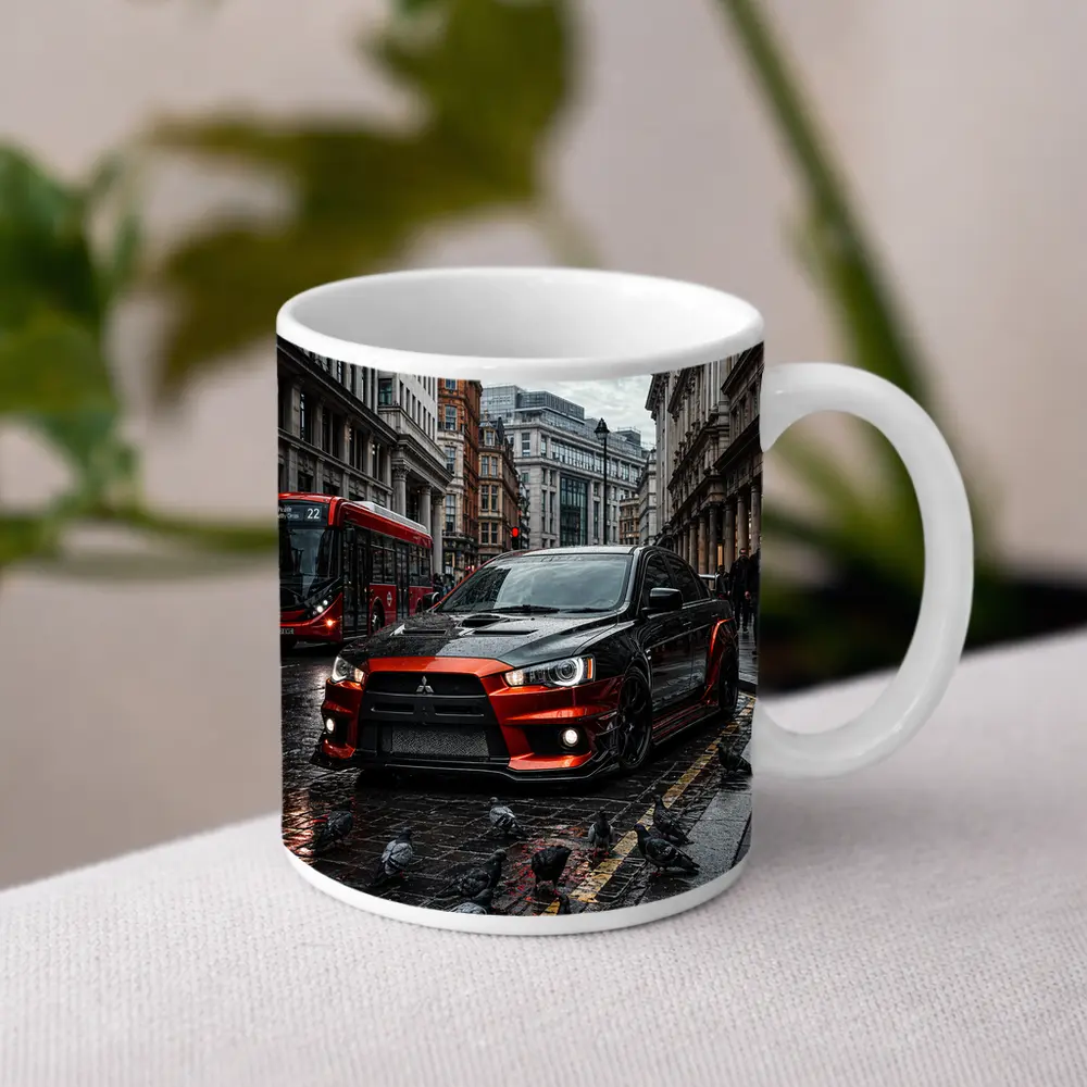 Mitsubishi Lancer Evolution Rainy London Streets – Mugs